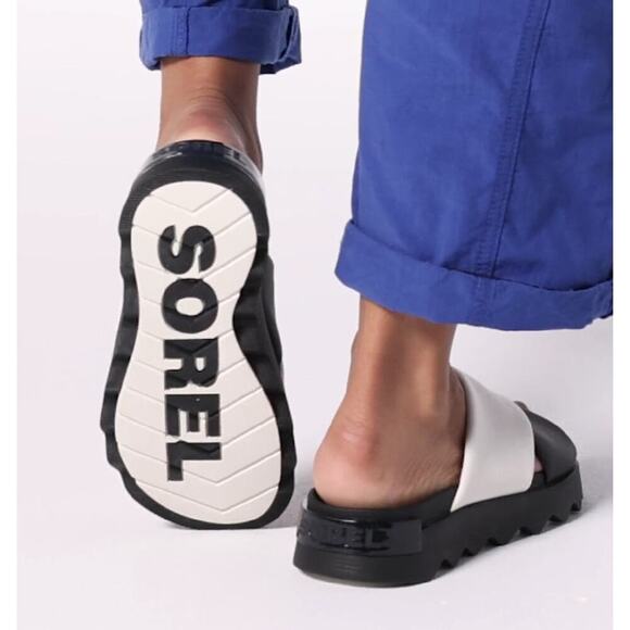 Sorel VIIBE Crisscross Slide Sandal Black / Sea Salt Size 6 - Picture 3 of 6